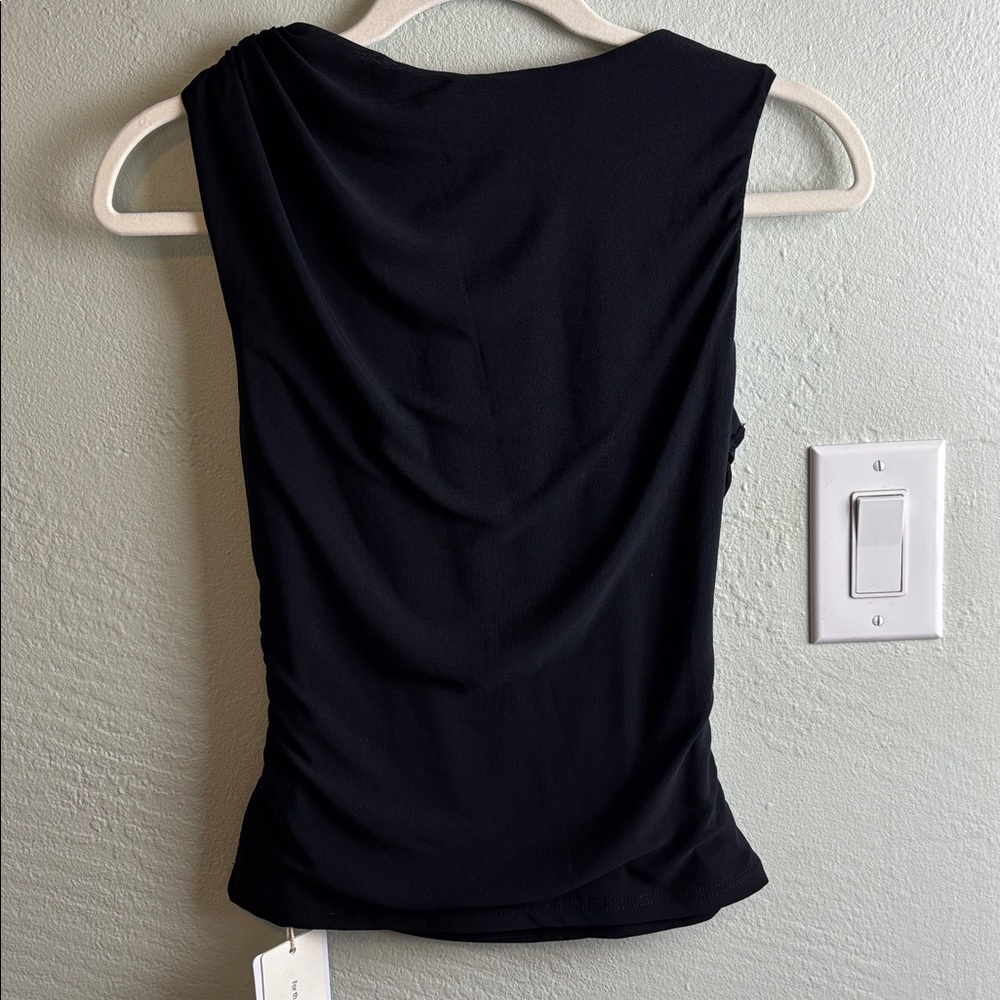 NWT Commense Black Sleeveless Ruched Top XS